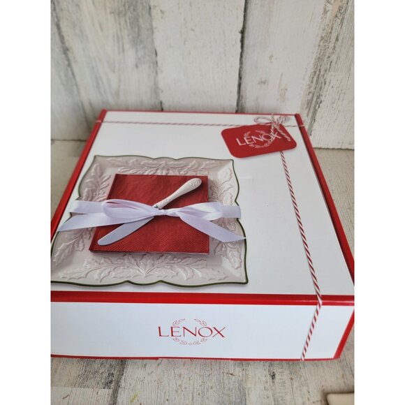 Lenox hosting holidays carved Square tray knife napkins set Xmas decor - Picture 8 of 8
